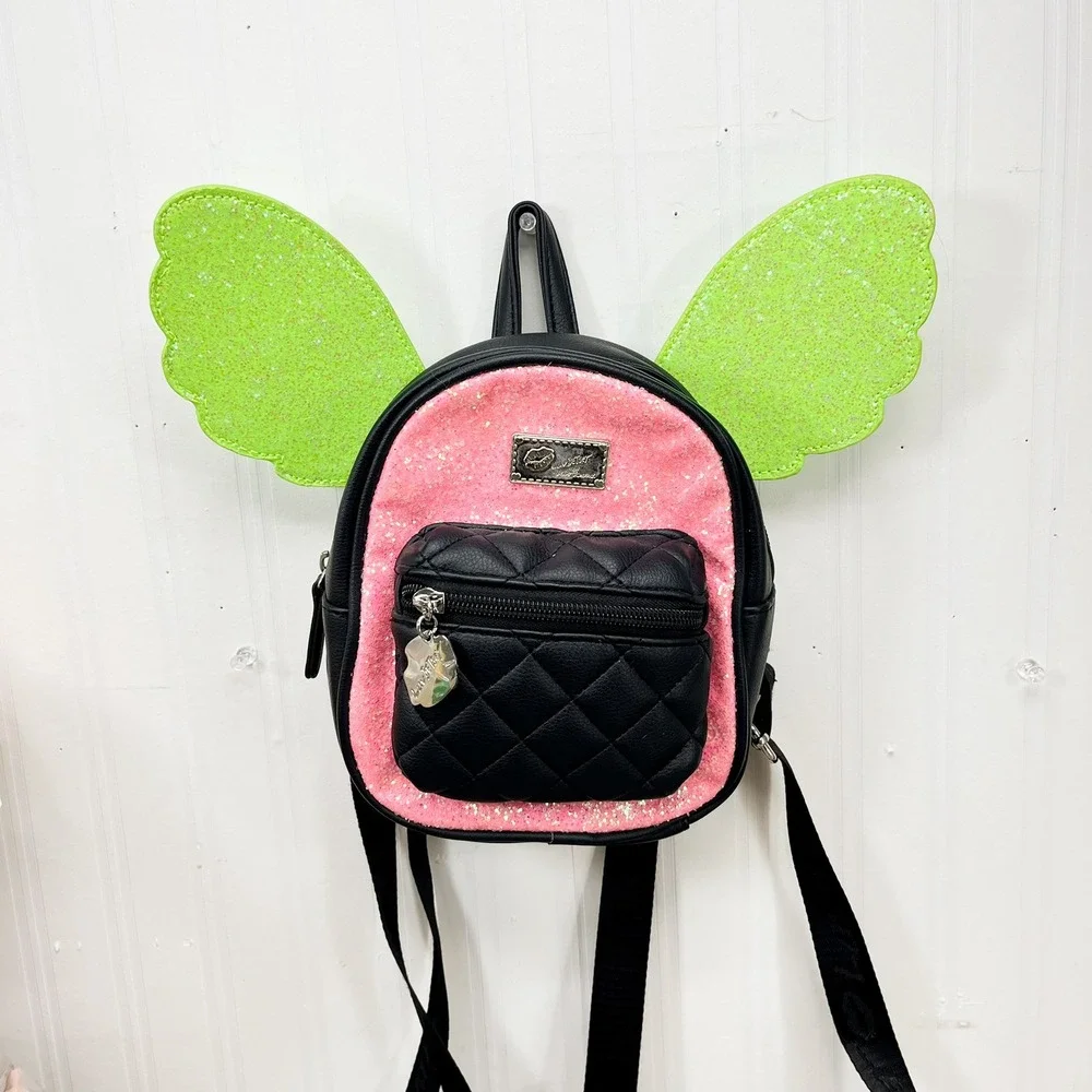 Luv Betsey by Betsey Johnson Mini Backpack Pink Green Glitter Wings Fairy Core‎